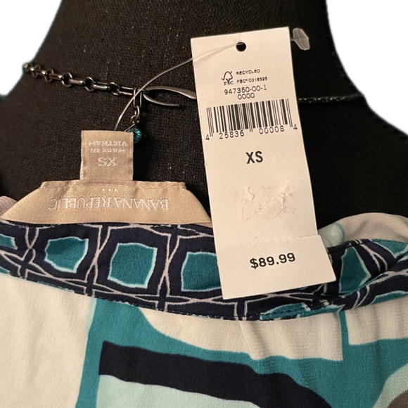 NWT Banana Republic Blue Gray White Black Mod Geometric Wrap Stretchy Midi Dress - Picture 4 of 7